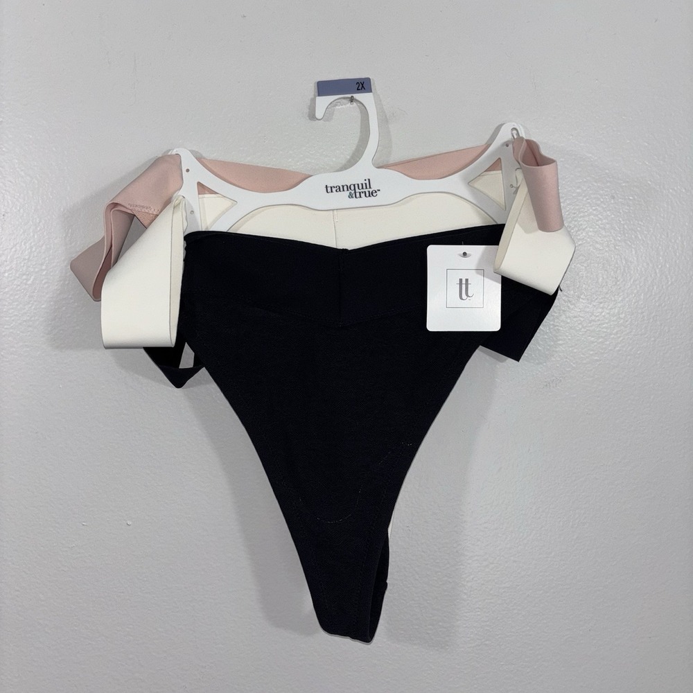 3PK Tranquil & True Women's Lace Thong‎ Underwear 2X Black White Pink NEW
